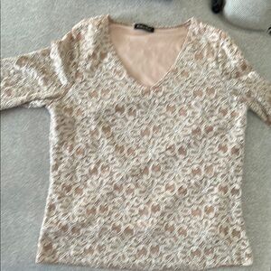 Brittany Black Cream Fitted 3/4 Sleeve Embellished Blouse